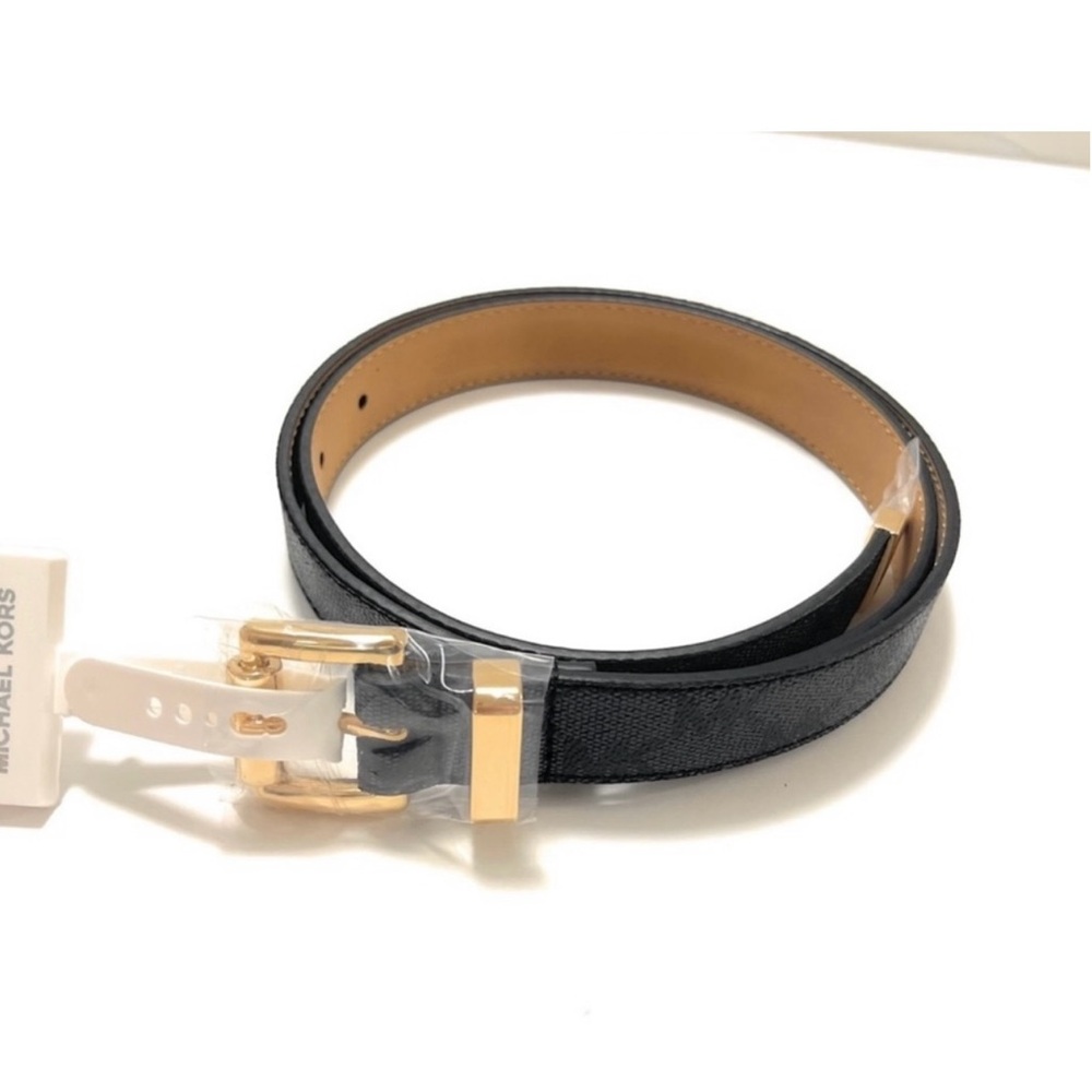Michael Kors Women’s Gold-tone square buckle MK logo printed Belt. NWT Sz Small - Picture 10 of 14